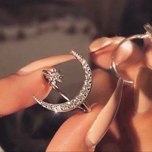 Boho Style Open Moon Star Crystal Ring